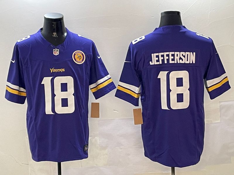 Men Minnesota Vikings 18 Jefferson Purple Throwback Three generation 2024 Nike Limited NFL Jersey style 3